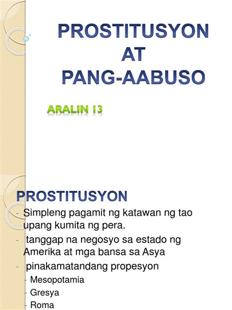 Prostitusyon at pang-aabuso aralin 13 pdf